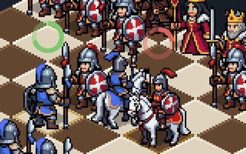 Two wounded units mid-battle: a red ring over the red rider, down to 7 of 30 after charging the pike line, and a green one over the blue pikeman it hit, still on 17 of 24.